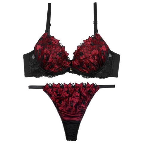 11/8再販!【Tバック】グラマーブロッサムエンブロイダリーブラジャー&Tバックショーツ[推し][人気](レッド-A65/ショーツM)