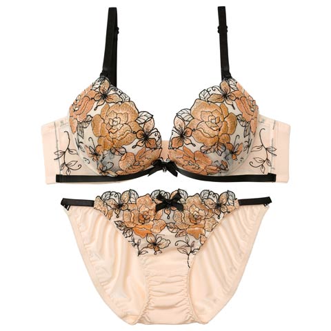 12/1新作!グラマラスローズブルームブラジャー&フルバックショーツ[推し][人気](オレンジ-A65/ショーツM)