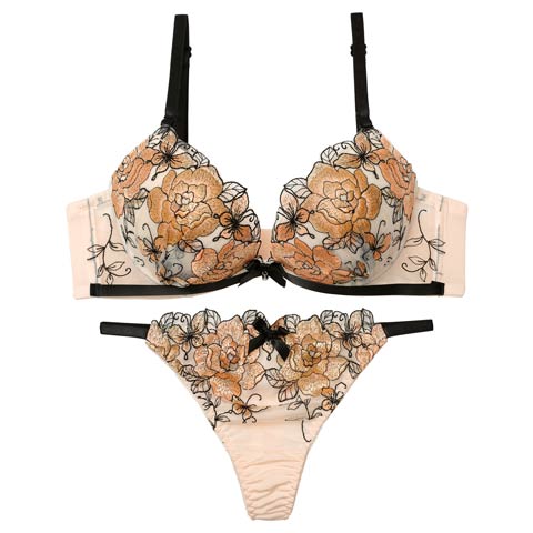 12/1新作!【Tバック】グラマラスローズブルームブラジャー&Tバックショーツ[推し][人気](オレンジ-A65/ショーツM)