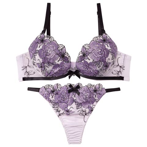 12/1新作!【Tバック】グラマラスローズブルームブラジャー&Tバックショーツ[推し][人気](パープル-A65/ショーツM)