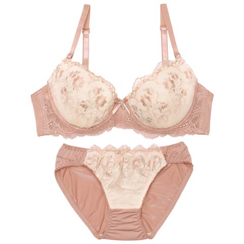 11/8再販!フェミニンダスティブーケブラジャー&フルバックショーツ[推し][人気](ピンク-A65/ショーツM)