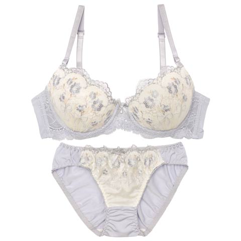 11/8再販!フェミニンダスティブーケブラジャー&フルバックショーツ[推し][人気](グレー-A65/ショーツM)