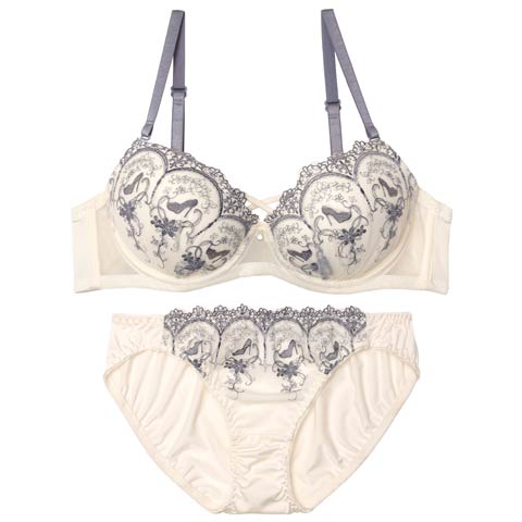 11/1再販!エレガントプリンセスヒールブラジャー&フルバックショーツ[推し][人気](アイボリー-A65/ショーツM)