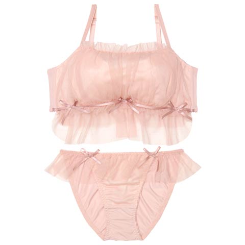 9/8新作!ガーリーチュールプリマブラジャー&フルバックショーツ[推し](ピンク-A70/ショーツM)