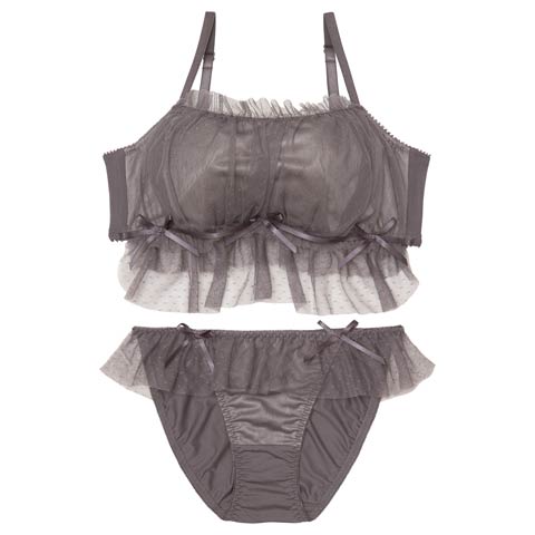 9/8新作!ガーリーチュールプリマブラジャー&フルバックショーツ[推し](チャコール-A70/ショーツM)