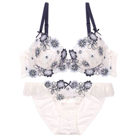 10/30再販!ブルーミングフリルチュールブラジャー&フルバックショーツ [推し](オフホワイト-B65/ショーツM)