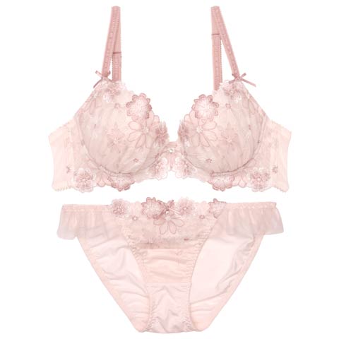 10/30再販!ブルーミングフリルチュールブラジャー&フルバックショーツ [推し](ピンク-B65/ショーツM)