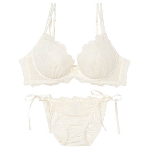 9/15新作![3way]フェミニンシアーフルールブラジャー&フルバックショーツ[推し](アイボリー-A70/ショーツM)