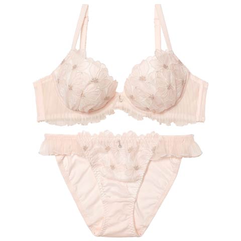 10/15新作!ユーフォリアフラワープリーツブラジャー&フルバックショーツ[推し](ピンク-B65/ショーツM)