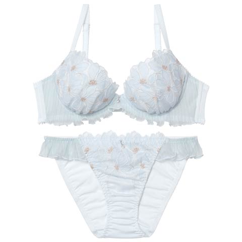 10/15新作!ユーフォリアフラワープリーツブラジャー&フルバックショーツ[推し](サックス-B65/ショーツM)