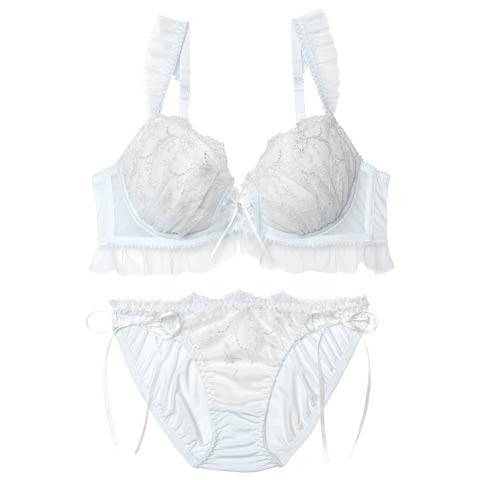 11/14新作!エンジェルフェザーフリルブラジャー&フルバックショーツ[推し](サックス-A70/ショーツM)