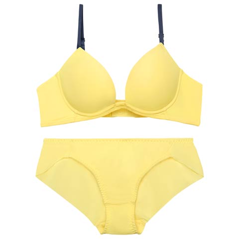 6/24再販!【EFサイズ】シンプルカットシームレス育乳脇高ブラジャー&フルバックショーツ[推し](イエロー-E65/ショーツM)