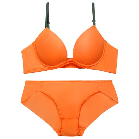 6/24再販!【EFサイズ】シンプルカットシームレス育乳脇高ブラジャー&フルバックショーツ[推し](オレンジ-E65/ショーツM)