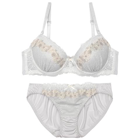 7/30新作!【EFサイズ】フルーロンプリティーレースブラジャー&フルバックショーツ[推し](グレー-E65/ショーツM)