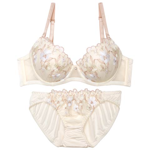 7/21新作!ナチュラルフラワースカラップブラジャー&フルバックショーツ[推し][人気](アイボリー-A65/ショーツM)