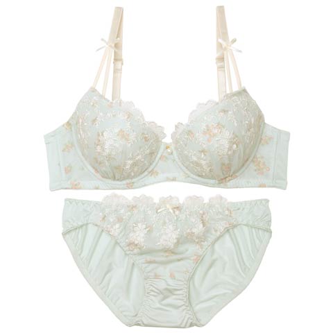 7/28新作!レトロプティフルールブラジャー&フルバックショーツ[推し][人気](ミント-A65/ショーツM)