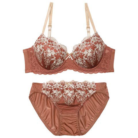 2/27新作!ソレイユリボン エンブロイダリーブラジャー&フルバックショーツ[推し][人気](テラコッタ-A65/ショーツM)