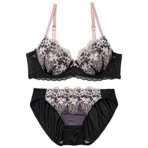 2/27新作!ソレイユリボン エンブロイダリーブラジャー&フルバックショーツ[推し][人気](ブラック-A65/ショーツM)