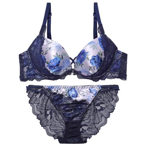 4/10新作!ビビッドブルームレーシィブラジャー&バック透けフルバックショーツ[推し][人気](ブルー-A65/ショーツM)