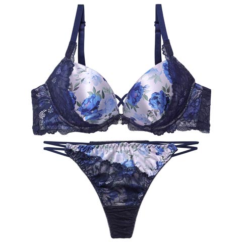 4/10新作!【Tバック】ビビッドブルームレーシィブラジャー&バック透けTバックショーツ[推し][人気](ブルー-A65/ショーツM)