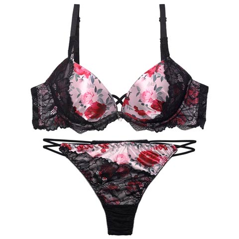 4/10新作!【Tバック】【EFサイズ】ビビッドブルームレーシィブラジャー&バック透けTバックショーツ(ピンク-E65/ショーツM)