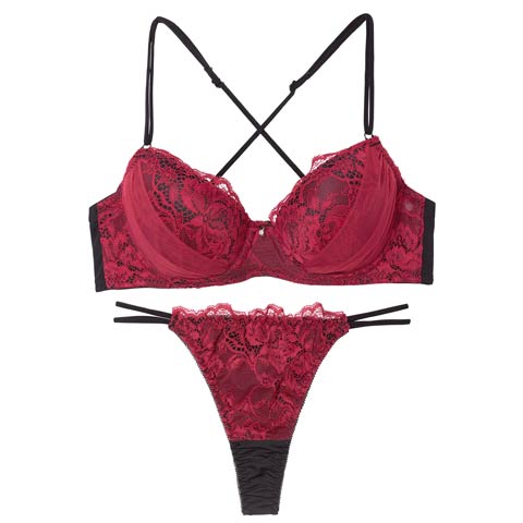 3/25新作!【Tバック】ミステリアスバッククロスコードブラジャー&Tバックショーツ[推し](ベリー-A65/ショーツM)