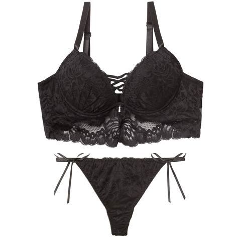 2/9新作!【Tバック】ノーブルレースアップビスチェ育乳脇高ブラジャー&サイド紐バック透けTバックショーツ[推し](ブラック-A70/ショーツM)