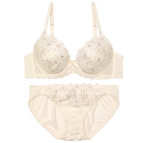 10/2再販!【EFサイズ】ダズリンペールフラワーブラジャー&フルバックショーツ[推し](アイボリー-E65/ショーツM)