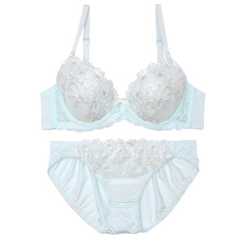 10/2再販!【EFサイズ】ダズリンペールフラワーブラジャー&フルバックショーツ[推し](ミント-E65/ショーツM)