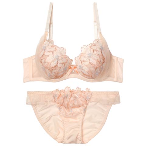 9/17新作!ルミナスチュールブロッサムブラジャー&フルバックショーツ[推し][人気](オレンジ-A65/ショーツM)