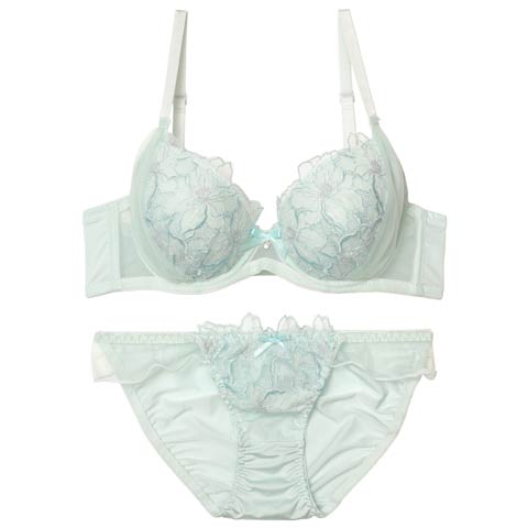 9/17新作!ルミナスチュールブロッサムブラジャー&フルバックショーツ[推し][人気](ミント-A65/ショーツM)