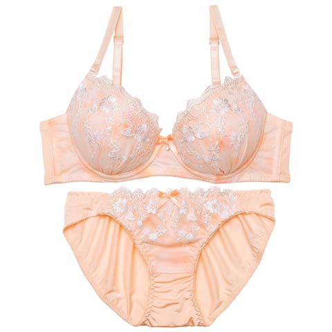 12/3新作!【EFサイズ】マーブルシャイニーフラワーブラジャー&フルバックショーツ[推し](オレンジ-E65/ショーツM)