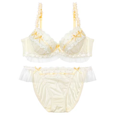 2/16新作!ホイップリボンフリルブラジャー&フルバックショーツ[推し](イエロー-A70/ショーツM)