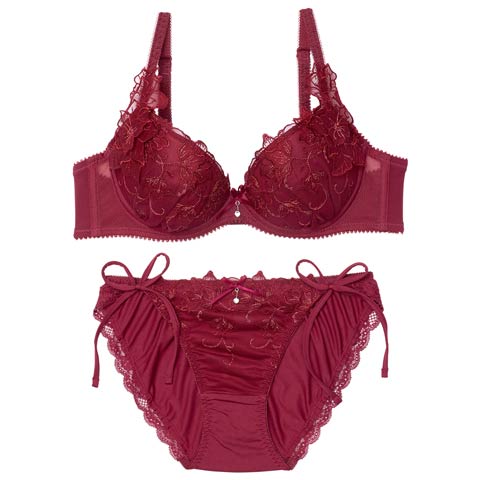 1/5新作!ブリリアントダークフルールブラジャー＆サイド紐フルバックショーツ[推し](ワインレッド-B65/ショーツM)