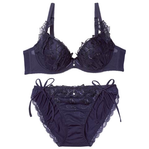 1/5新作!ブリリアントダークフルールブラジャー＆サイド紐フルバックショーツ[推し](ネイビー-B65/ショーツM)