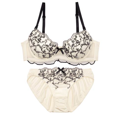 3/20新作!スウィートメロディエンブロイダリーブラジャー&フルバックショーツ[推し][人気](アイボリー-A65/ショーツM)