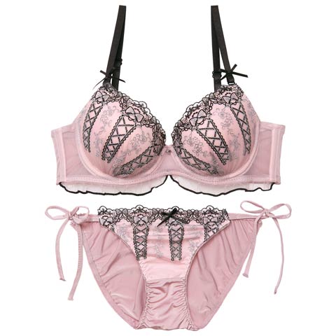 12/12新作!【かとゆり着用】ドリーミーリボンレースアップブラジャー&サイド紐フルバックショーツ[推し][人気](ピンク-A65/ショーツM)