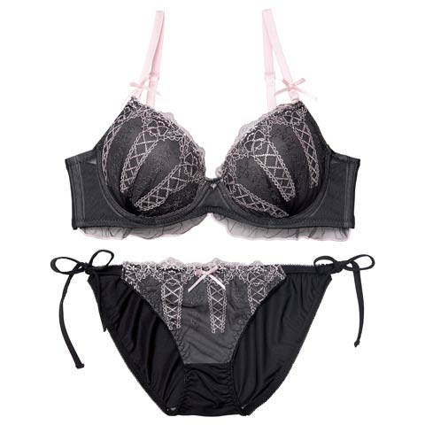 12/12新作!【かとゆり着用】ドリーミーリボンレースアップブラジャー&サイド紐フルバックショーツ[推し][人気](ブラック-A65/ショーツM)