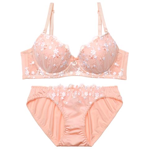 2/13新作!フェミニンプチフラワーブラジャー&フルバックショーツ[推し][人気](オレンジ-A65/ショーツM)