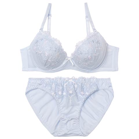 3/13新作!ピュアチュールフラワーブラジャー&フルバックショーツ[推し][人気](サックス-A65/ショーツM)