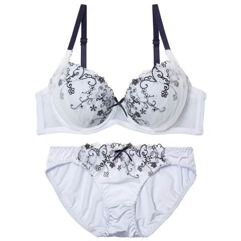 3/30新作!フェアリーフルールエンブロイダリーブラジャー&フルバックショーツ[推し][人気](サックス-A65/ショーツM)