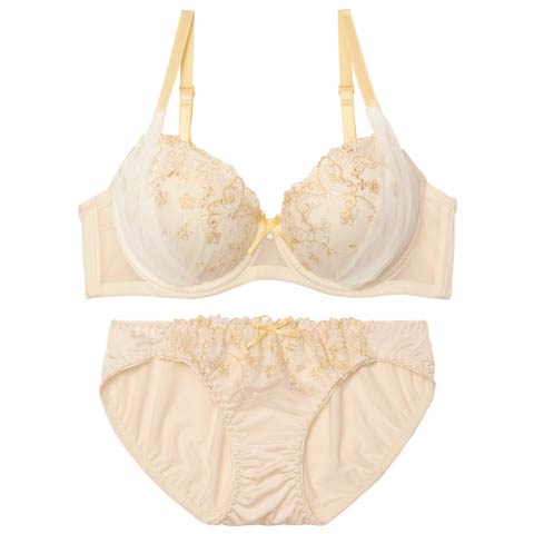 3/30新作!【EFサイズ】フェアリーフルールエンブロイダリーブラジャー&フルバックショーツ[推し](クリーム-E65/ショーツM)