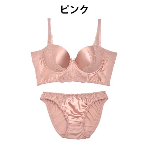 【ノンワイヤー】 ラグジュアリーコルセット脇高ブラジャー&フルバックショーツ(ピンク-B65/ショーツM)