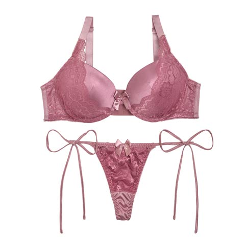 【EFサイズ】フェロモンフラワーレースブラジャー＆サイド紐Tバックショーツ(ピンク-E70/ショーツM)