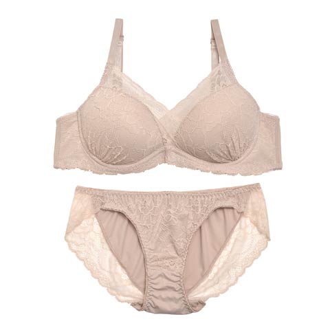 ナチュラルカシュクールレースブラジャー＆フルバックショーツ[プチプラ](モカ-B65/ショーツM)