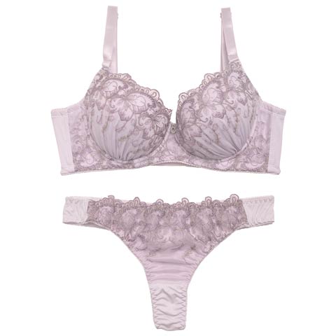 【GHサイズ】ファンシーバタフライ育乳脇高ブラジャー&Tバックショーツ(パープル-G65/ショーツM)