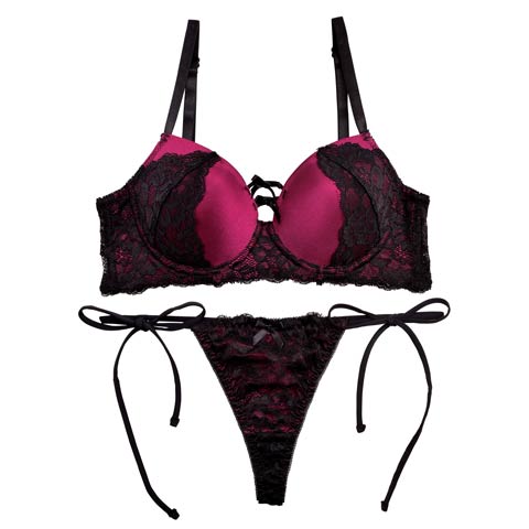【三上悠亜着用】【GHサイズ】ラグジュアリーリボンレース育乳脇高ブラジャー&サイド紐バック透けTバックショーツ(ワインレッド-G65/ショーツM)
