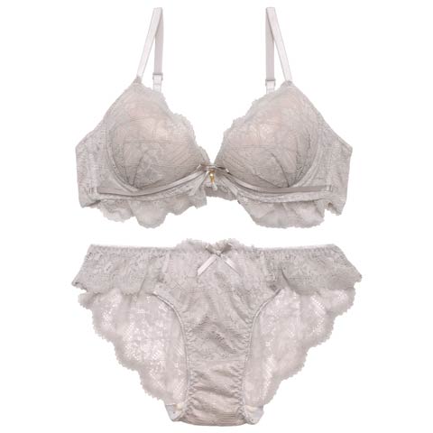 3/24再販!レーシィスカラップブラジャー&バック透けフルバックショーツ[推し][人気](グレー-A65/ショーツM)