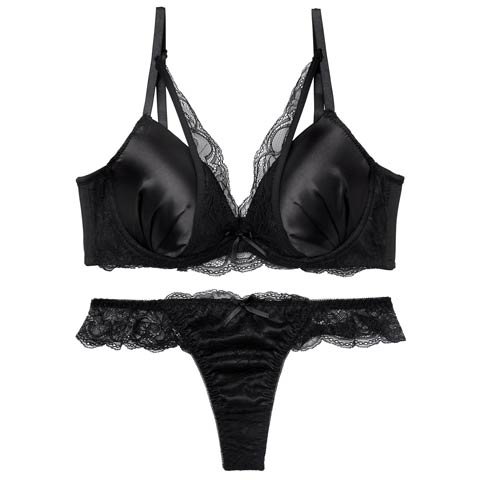 11/22再販!【Tバック】ジュエリーサテンレース育乳脇高ブラジャー&バック透けTバックショーツ[推し][人気](ブラック-A65/ショーツM)