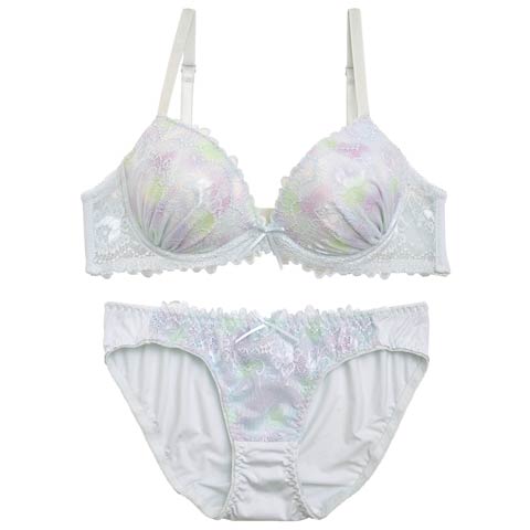 フェミニンマーブルレースブラジャー&フルバックショーツ(サックス-A65/ショーツM)